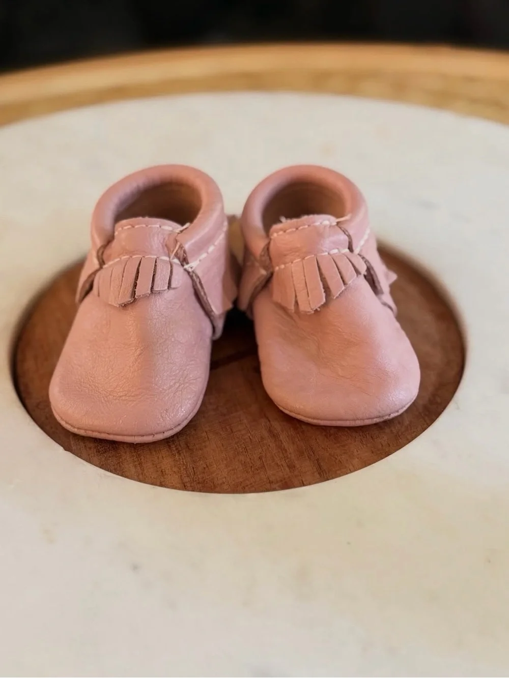 Freshly Picked Blush Pink Fringe Moccasins